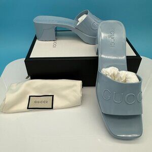 Gucci Women's Plastique Rubber Logo Platform Slide Sandal, Size EU42/US12, Blue